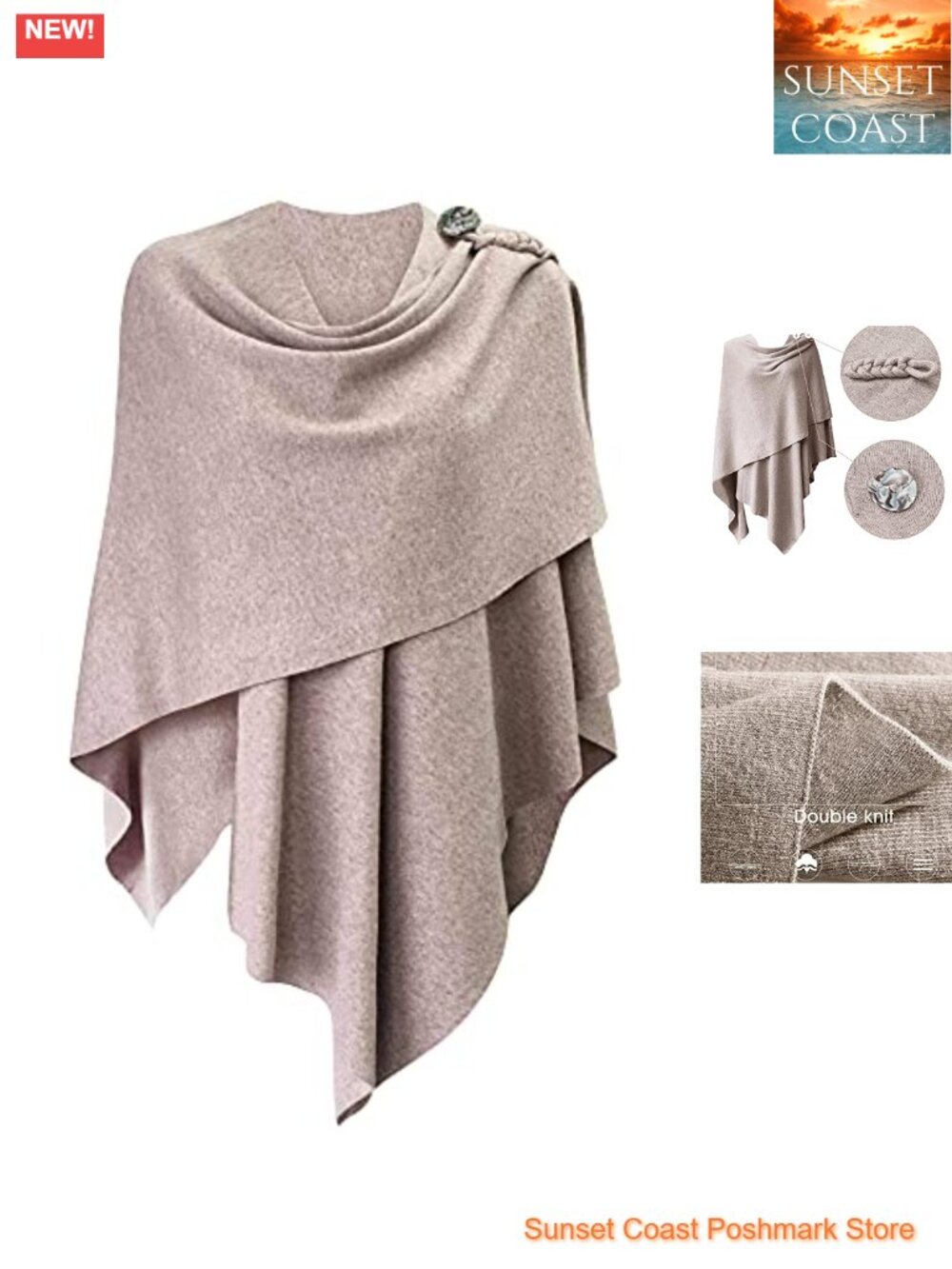 Women's Elegant Cross Front Poncho Wrap Shawl Cape Button Closure Bridal Gift